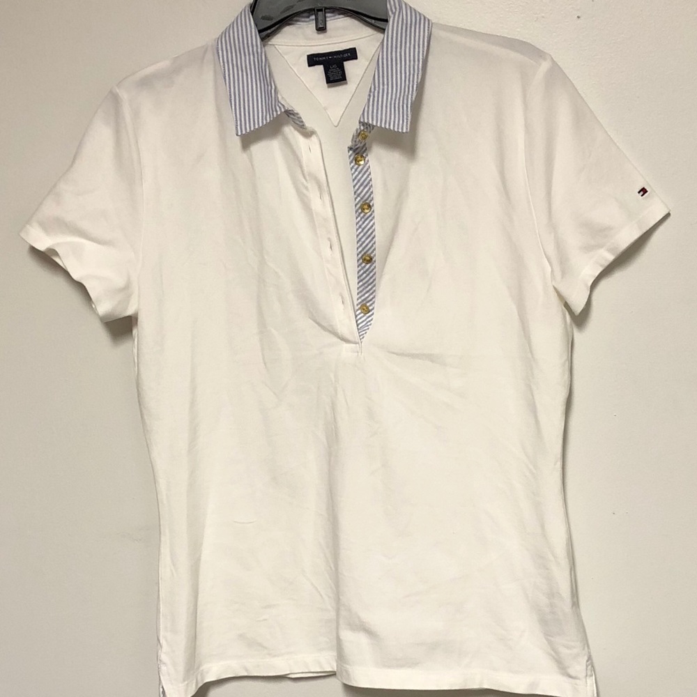 NWOT- Tommy Hilfiger White Blouse/Polo Sz Lg